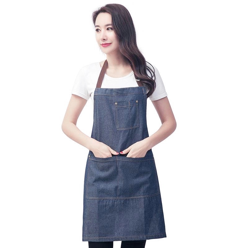 Unisex Adjustable Multi Pocket Denim Apron For Chef Kitchen	