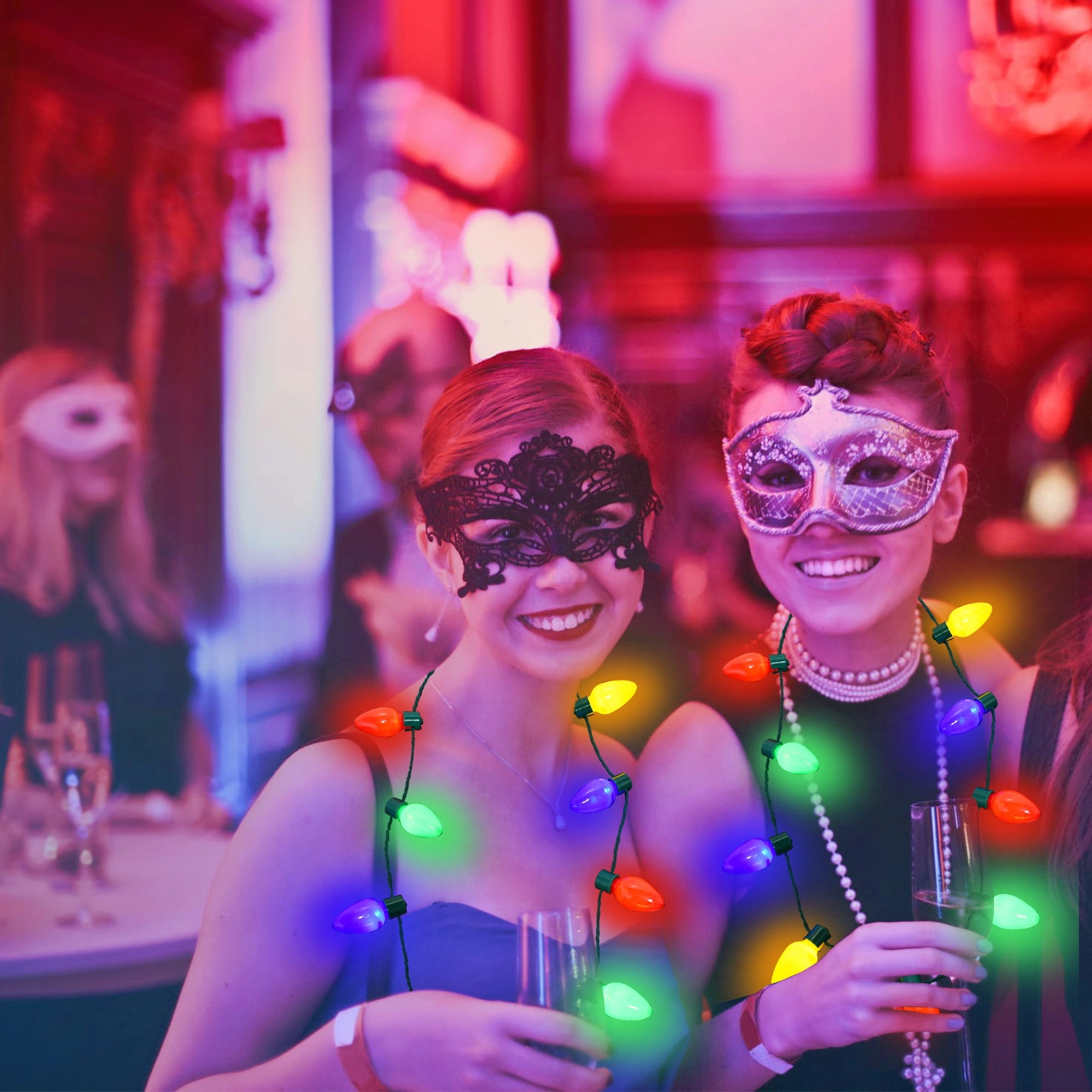 9 Lights Christmas Party Glow In The Dark Bulb Necklace	